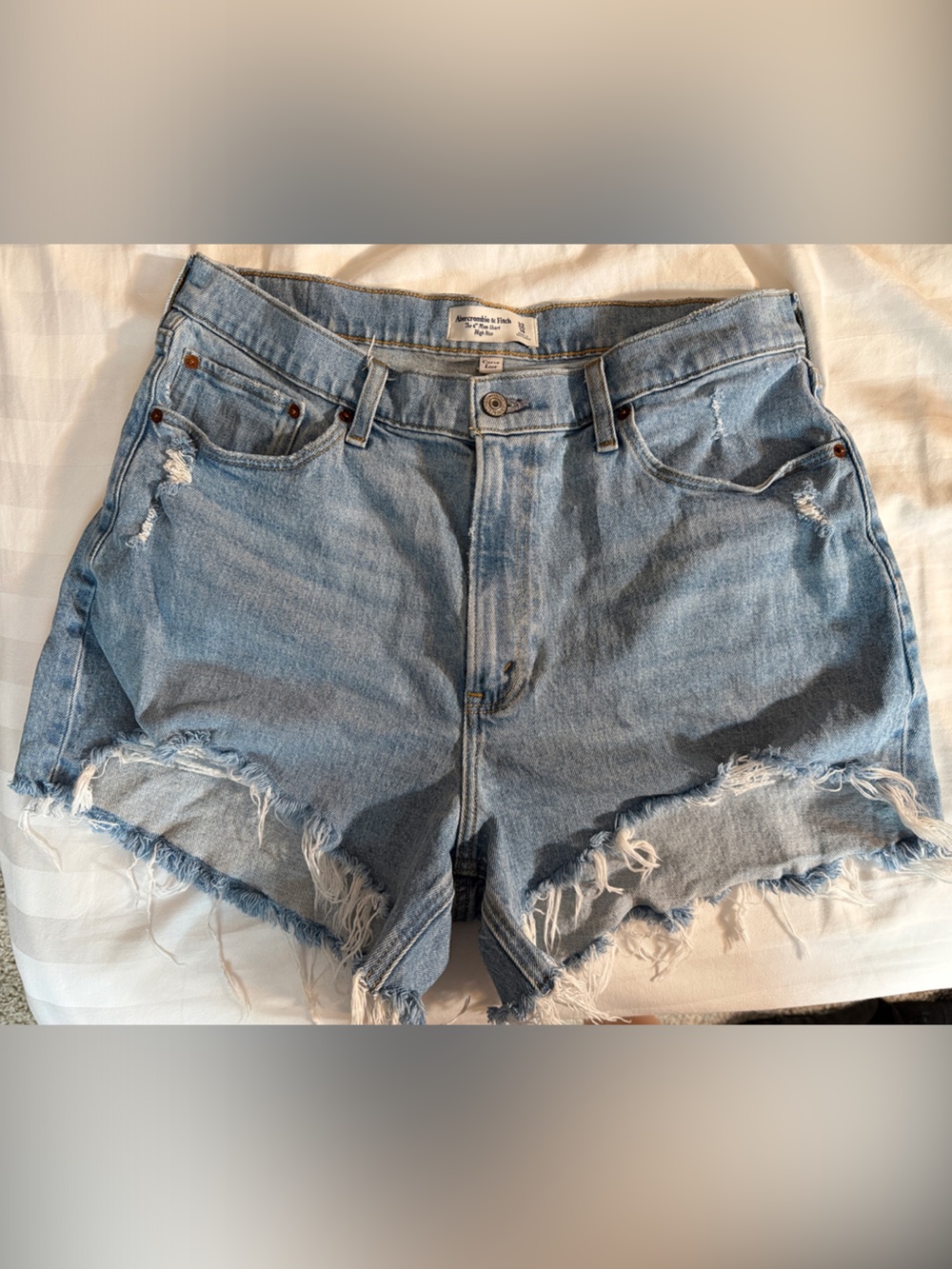 Abercrombie & Fitch Light Blue Distressed Denim Shorts